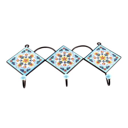 Turquoise Forest Green Leaf Ceramic Floral Tiles Hooks